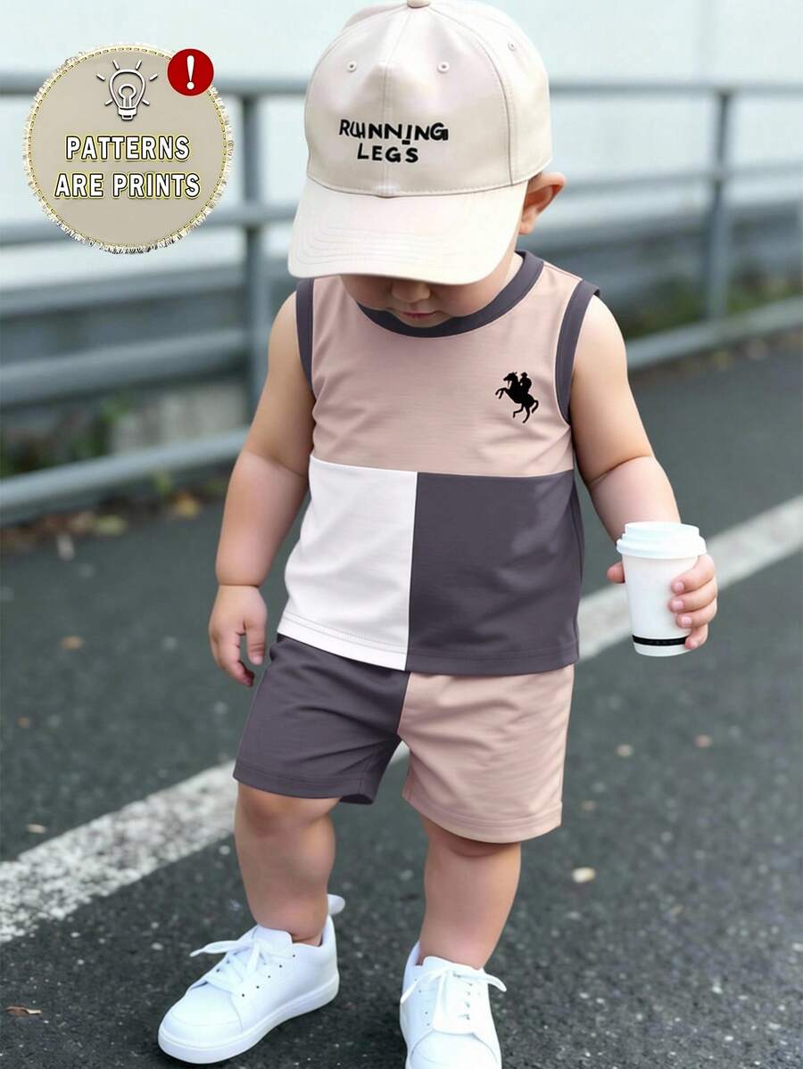 Cute Dinosaur Print Summer Set with Faux Pocket Detail for Baby Boys