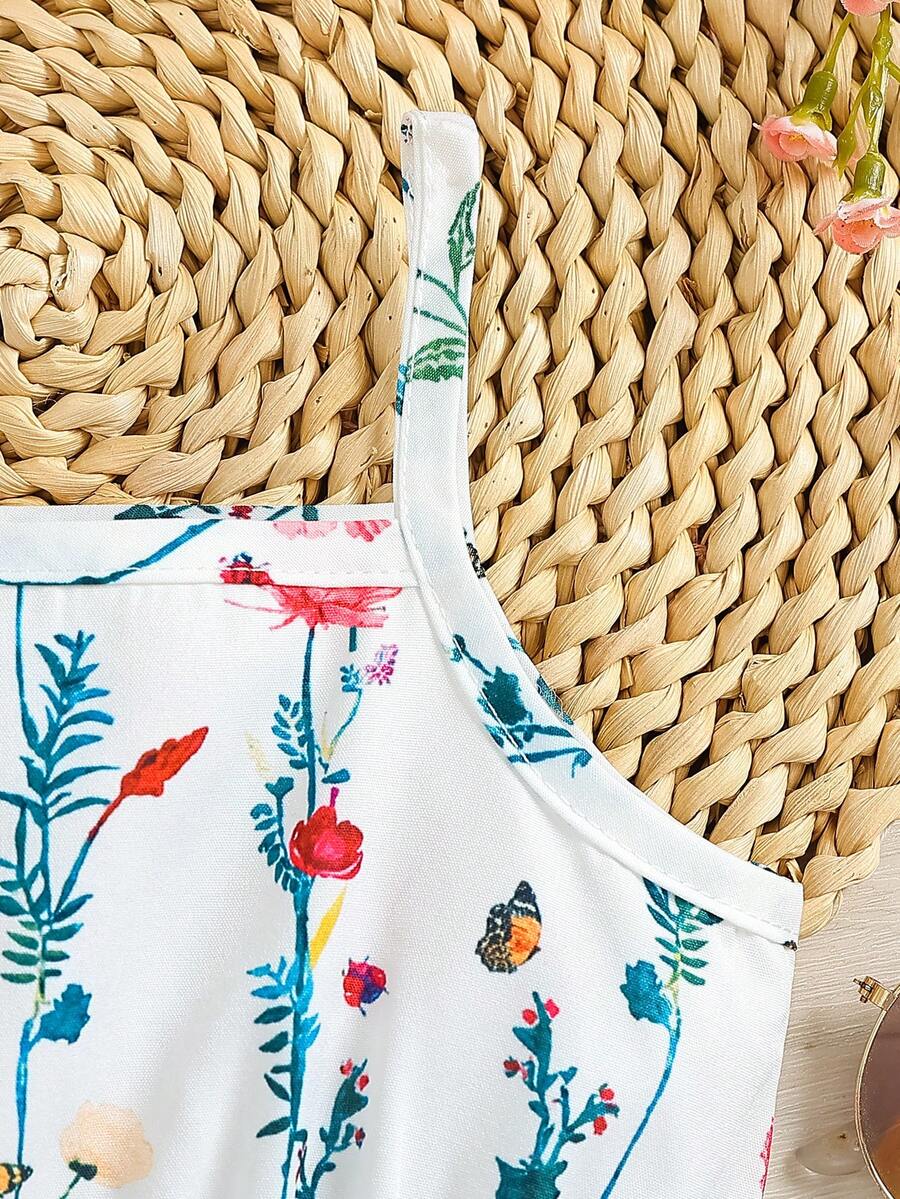 Toddler Girl 2pcs Casual Bee Print Sun Dress Set with Matching Bucket Hat - Comfortable Summer Clothes