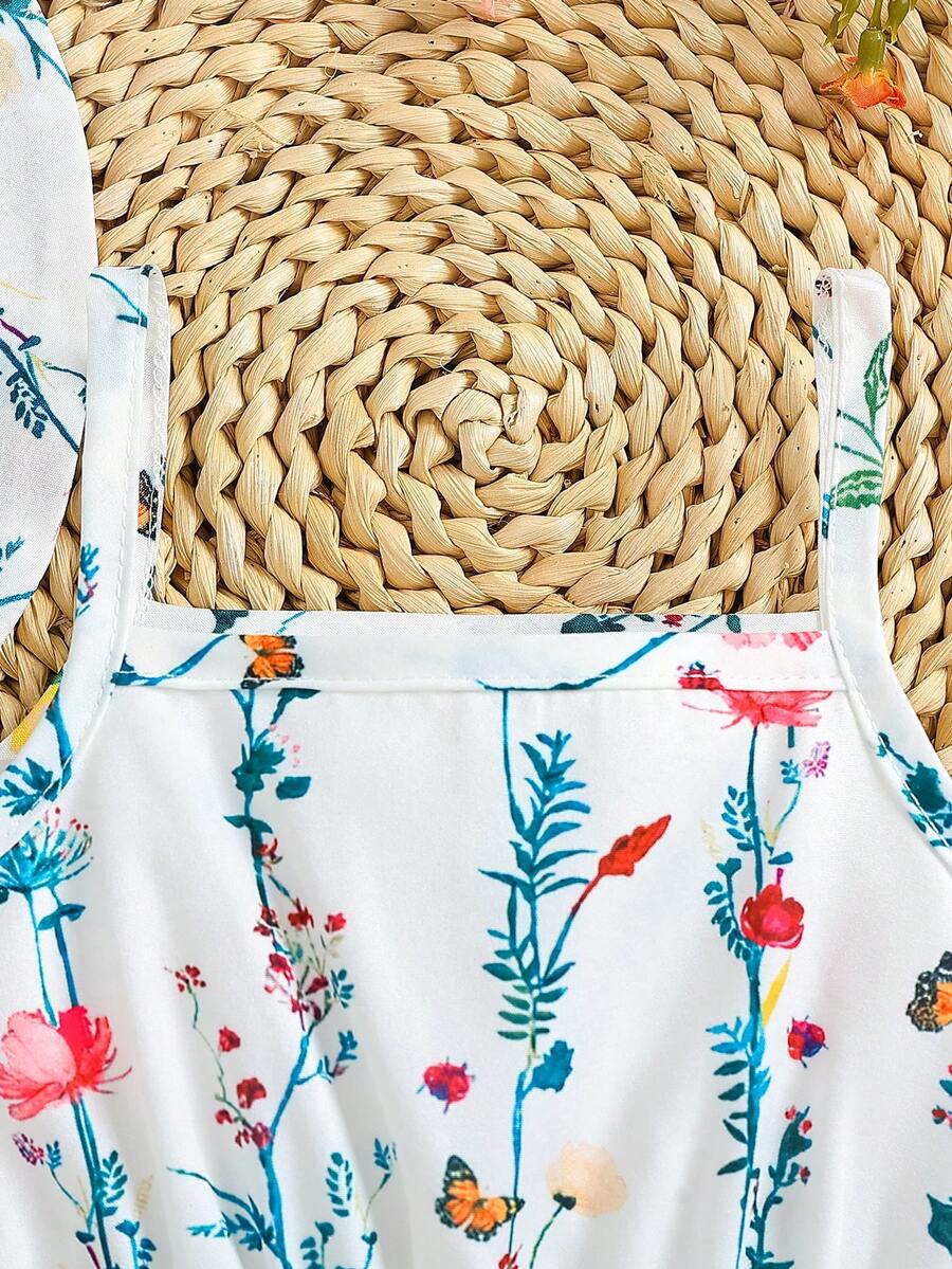 Toddler Girl 2pcs Casual Bee Print Sun Dress Set with Matching Bucket Hat - Comfortable Summer Clothes