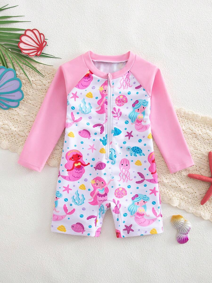 Baby Striped Dolphin Print One-Piece Swimsuit for Beach Vacation and Pool Days