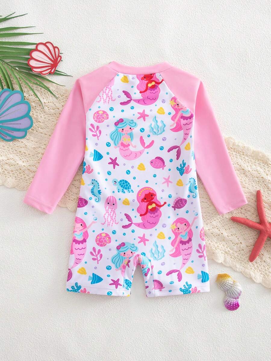 Baby Striped Dolphin Print One-Piece Swimsuit for Beach Vacation and Pool Days
