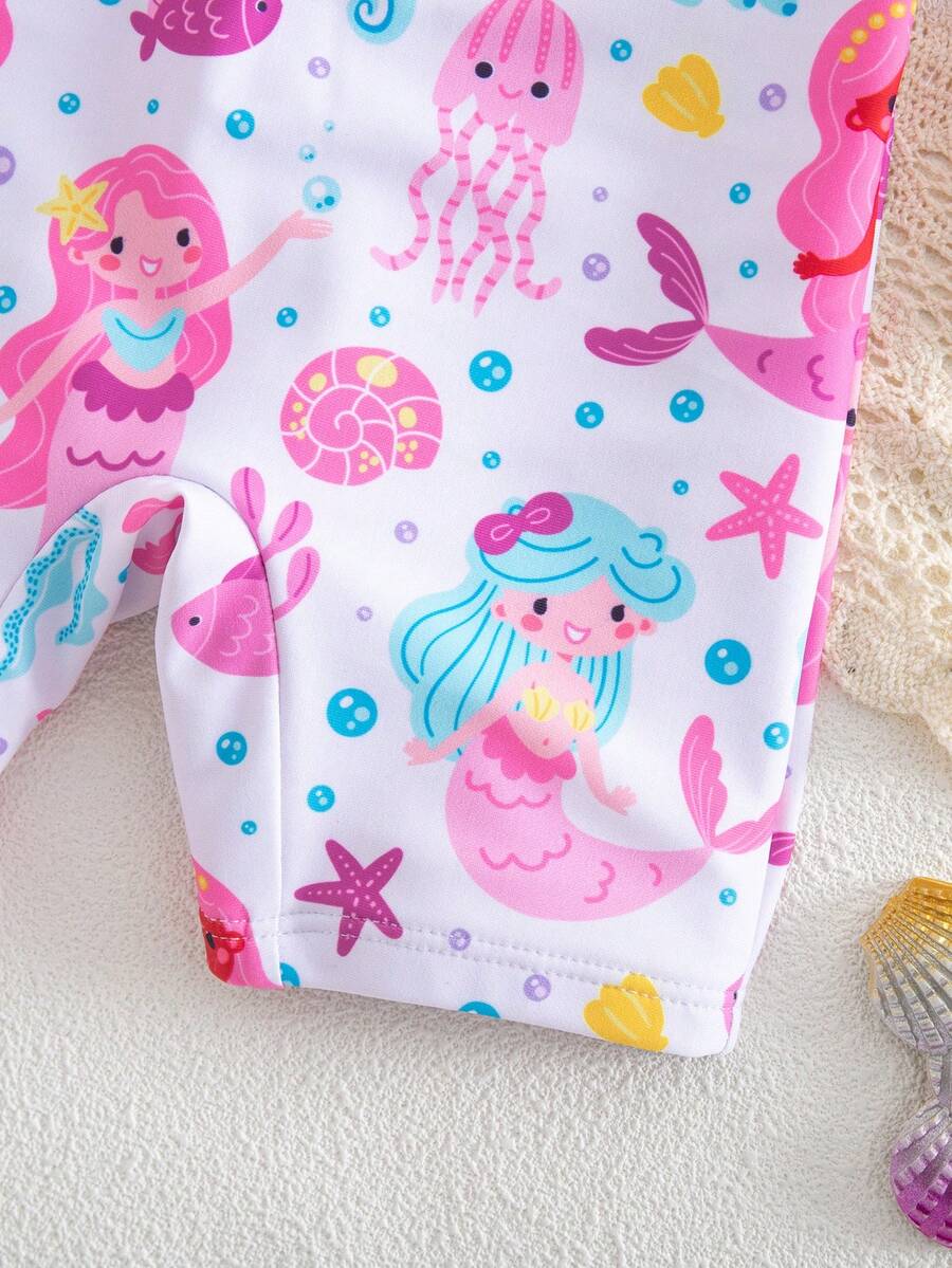 Baby Striped Dolphin Print One-Piece Swimsuit for Beach Vacation and Pool Days