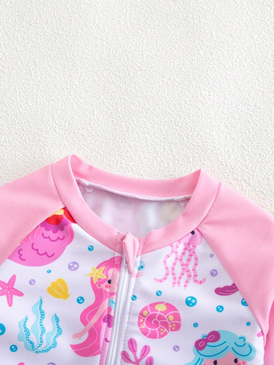 Baby Striped Dolphin Print One-Piece Swimsuit for Beach Vacation and Pool Days