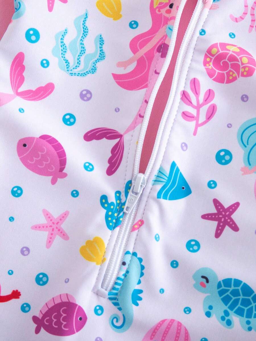 Baby Striped Dolphin Print One-Piece Swimsuit for Beach Vacation and Pool Days