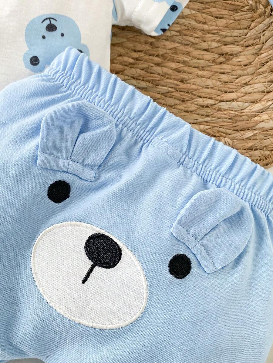 Baby Boys Brown Bear Romper Shorts and Hat Set for Summer Outdoor Wear