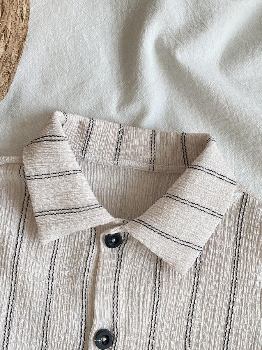 2pcs/Set Baby Boy Casual Striped Polo Collar Top & Shorts Summer Clothes