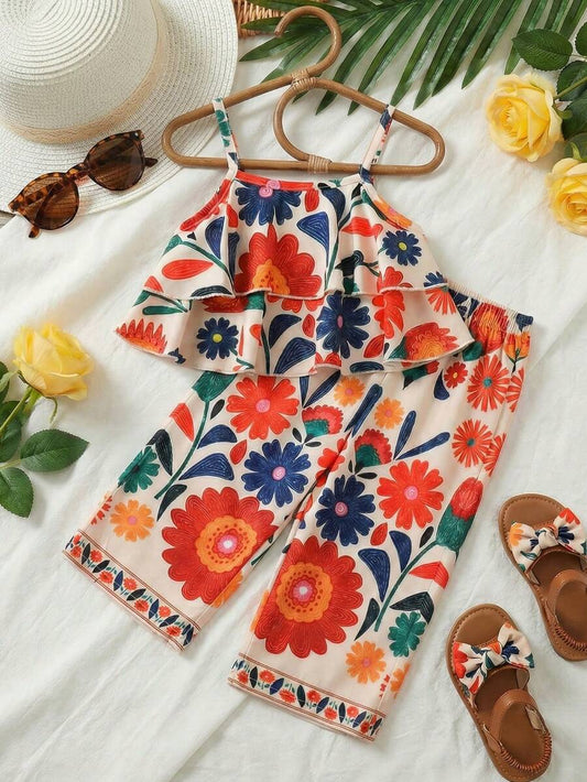 Summer Vibe Floral Print Cami & Loose Pants Set for Baby Girls