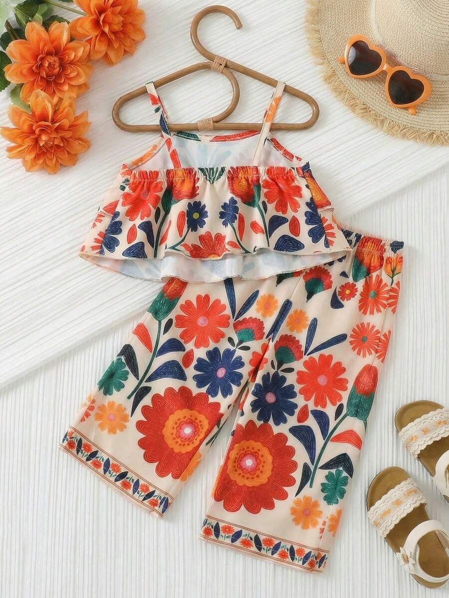 Summer Vibe Floral Print Cami & Loose Pants Set for Baby Girls
