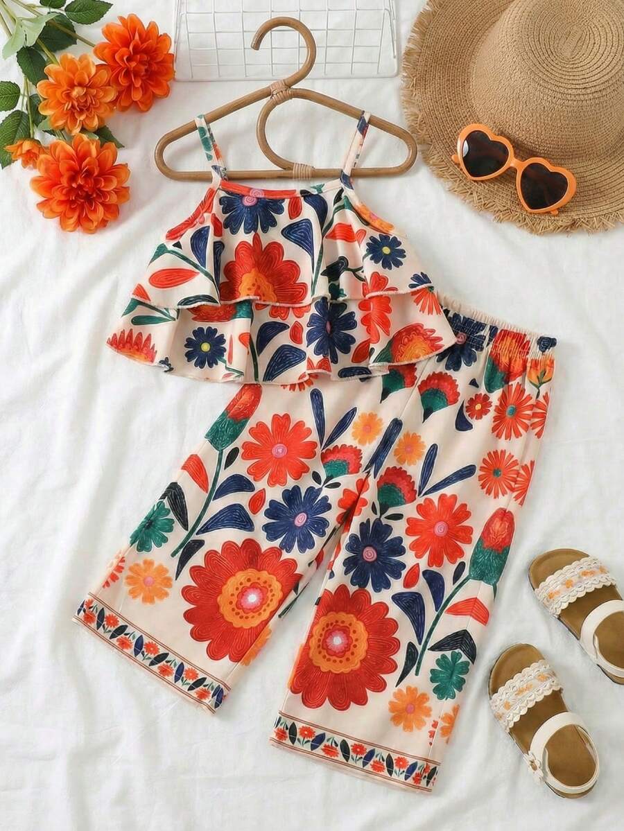 Summer Vibe Floral Print Cami & Loose Pants Set for Baby Girls