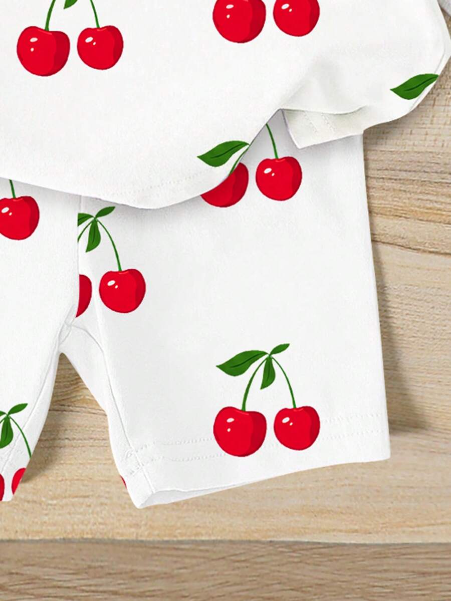 Lemon Fruit & Letter Print Short Sleeve Top and Shorts Set for Baby Girls