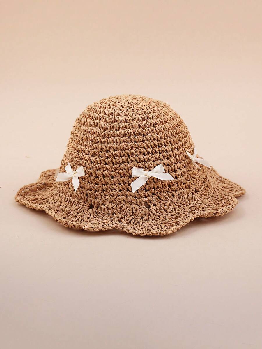 1pc Knitted Lace Bow Sun Hat for Baby and Toddler Casual Wear