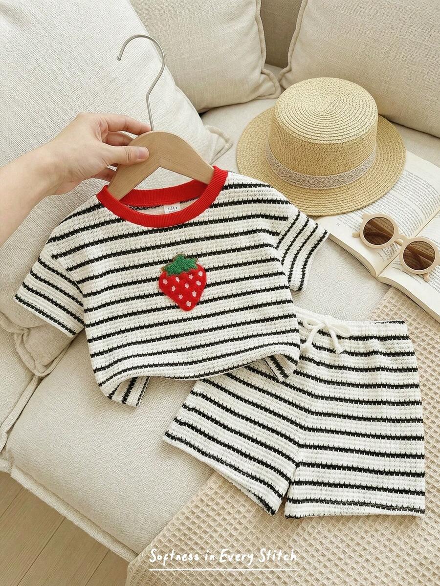 Rainbow Top And Elastic Waist Shorts Set For Toddler Girls Casual Wear