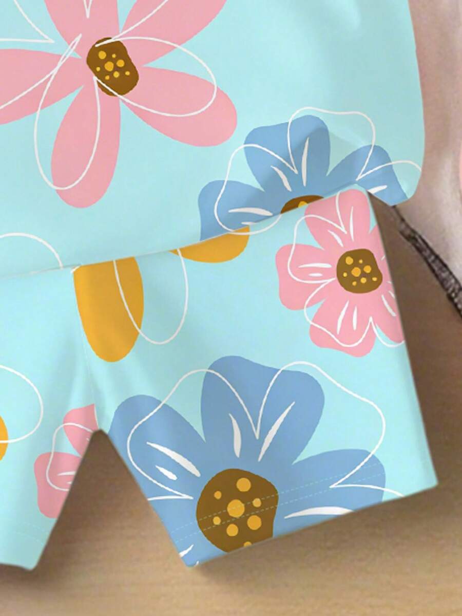 Vacation Ready Floral Print Set For Baby Girls With Tee And Shorts