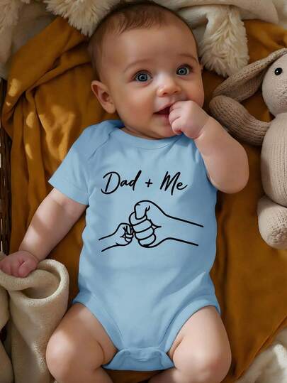 Baby Boy Dad and Me Fist Bump Print Short Sleeve Bodysuit Casual Spring Summer Outfit