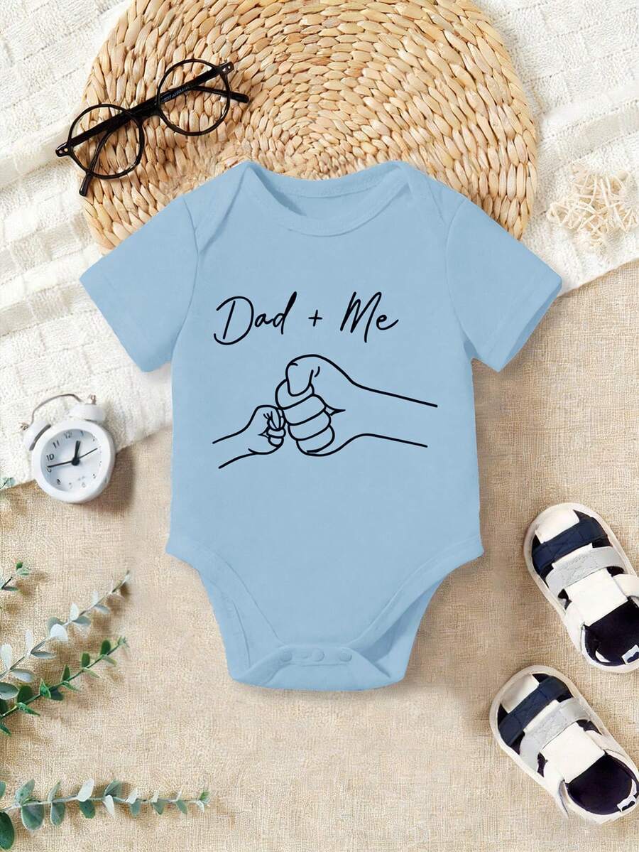 Baby Boy Dad and Me Fist Bump Print Short Sleeve Bodysuit Casual Spring Summer Outfit