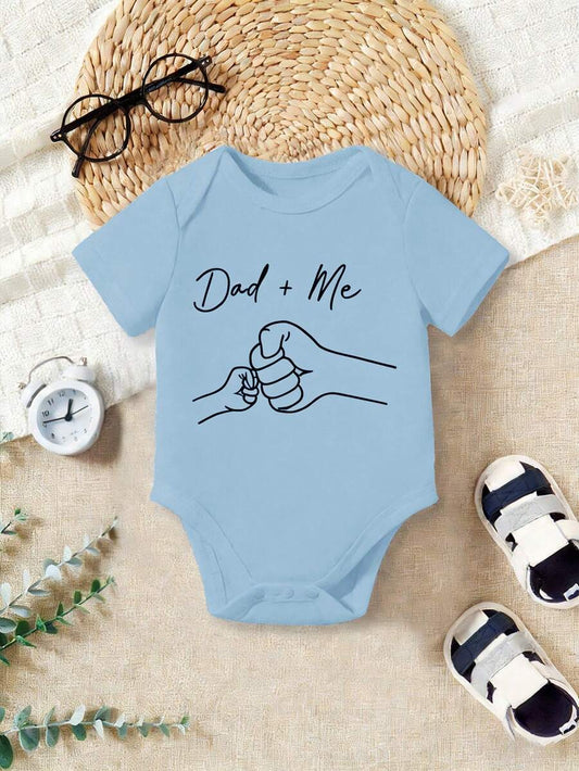 Baby Boy Dad and Me Fist Bump Print Short Sleeve Bodysuit Casual Spring Summer Outfit