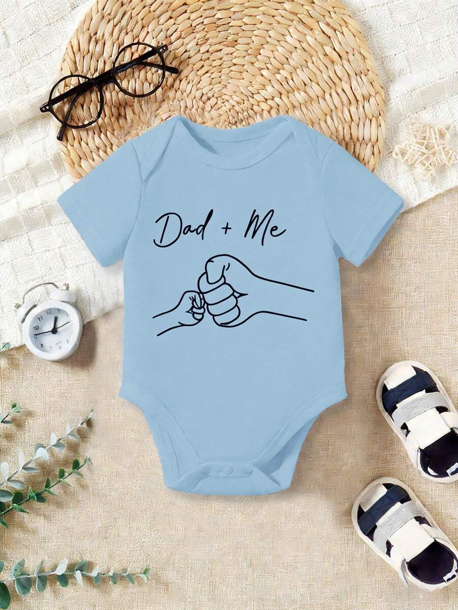 Baby Boy Dad and Me Fist Bump Print Short Sleeve Bodysuit Casual Spring Summer Outfit