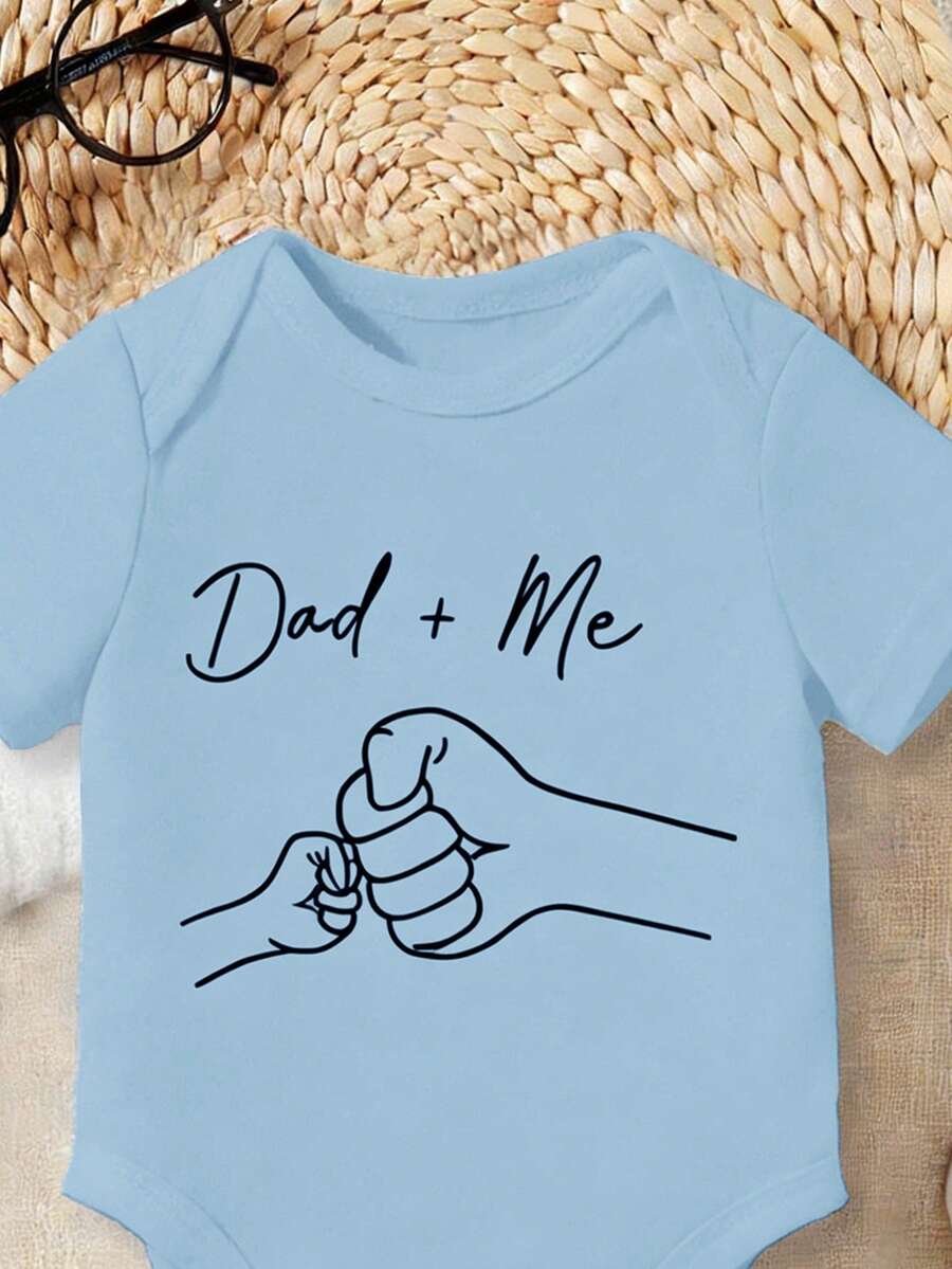 Baby Boy Dad and Me Fist Bump Print Short Sleeve Bodysuit Casual Spring Summer Outfit