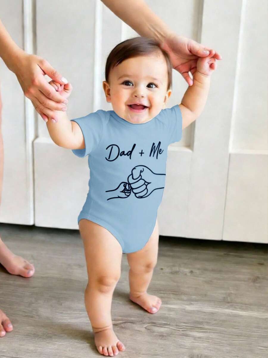Baby Boy Dad and Me Fist Bump Print Short Sleeve Bodysuit Casual Spring Summer Outfit