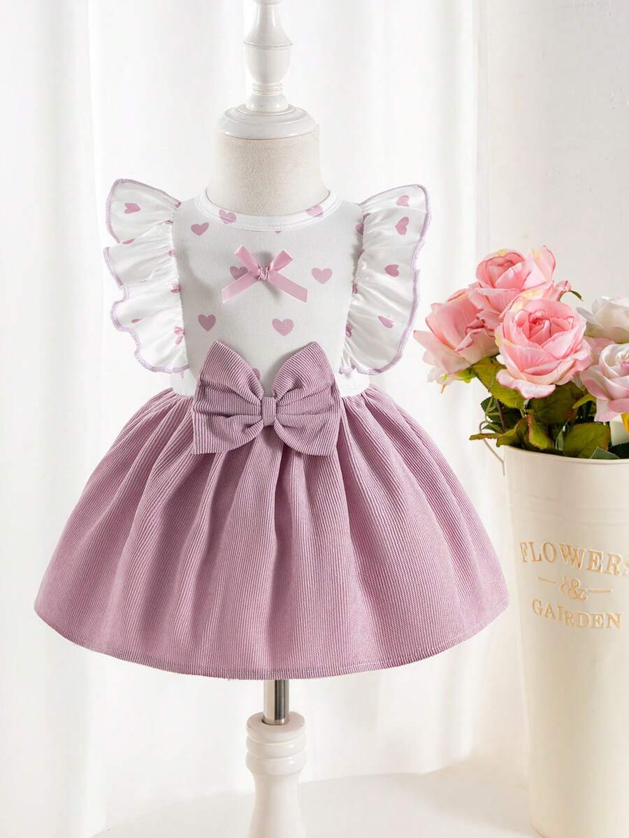 Baby Lace Collar Pink Bow Dress for Elegant Retro Summer Wear
