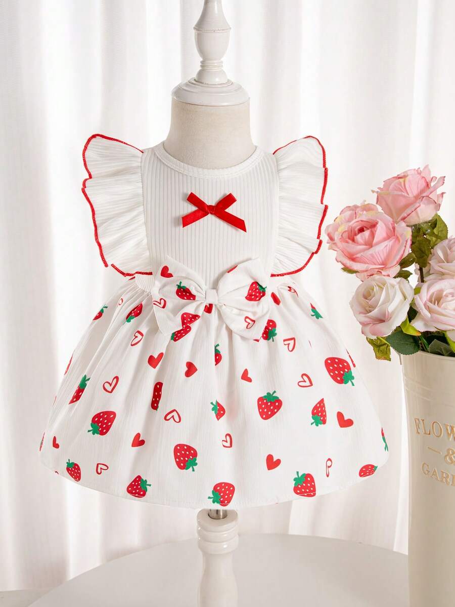 Baby Lace Collar Pink Bow Dress for Elegant Retro Summer Wear
