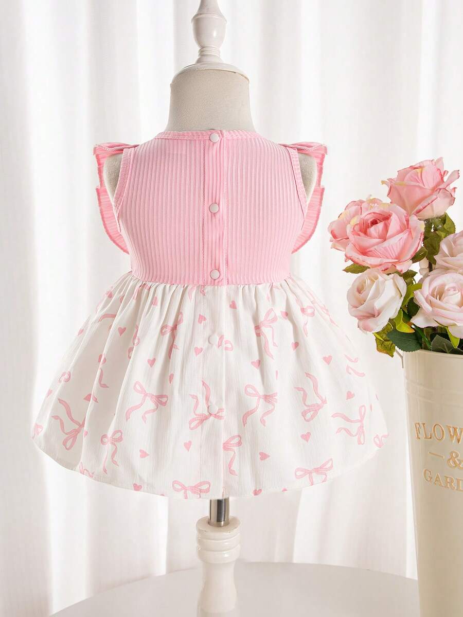 Baby Lace Collar Pink Bow Dress for Elegant Retro Summer Wear
