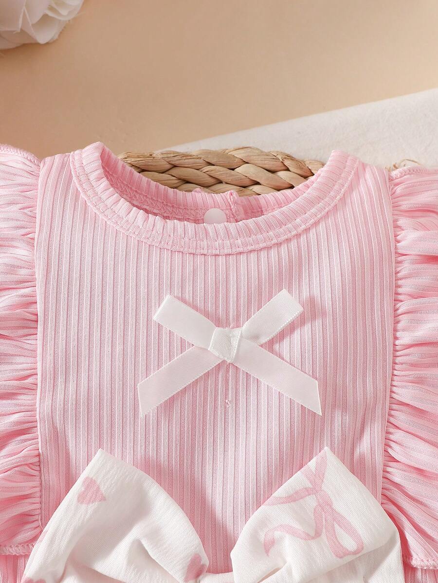 Baby Lace Collar Pink Bow Dress for Elegant Retro Summer Wear