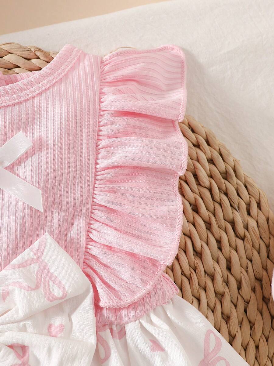 Baby Lace Collar Pink Bow Dress for Elegant Retro Summer Wear