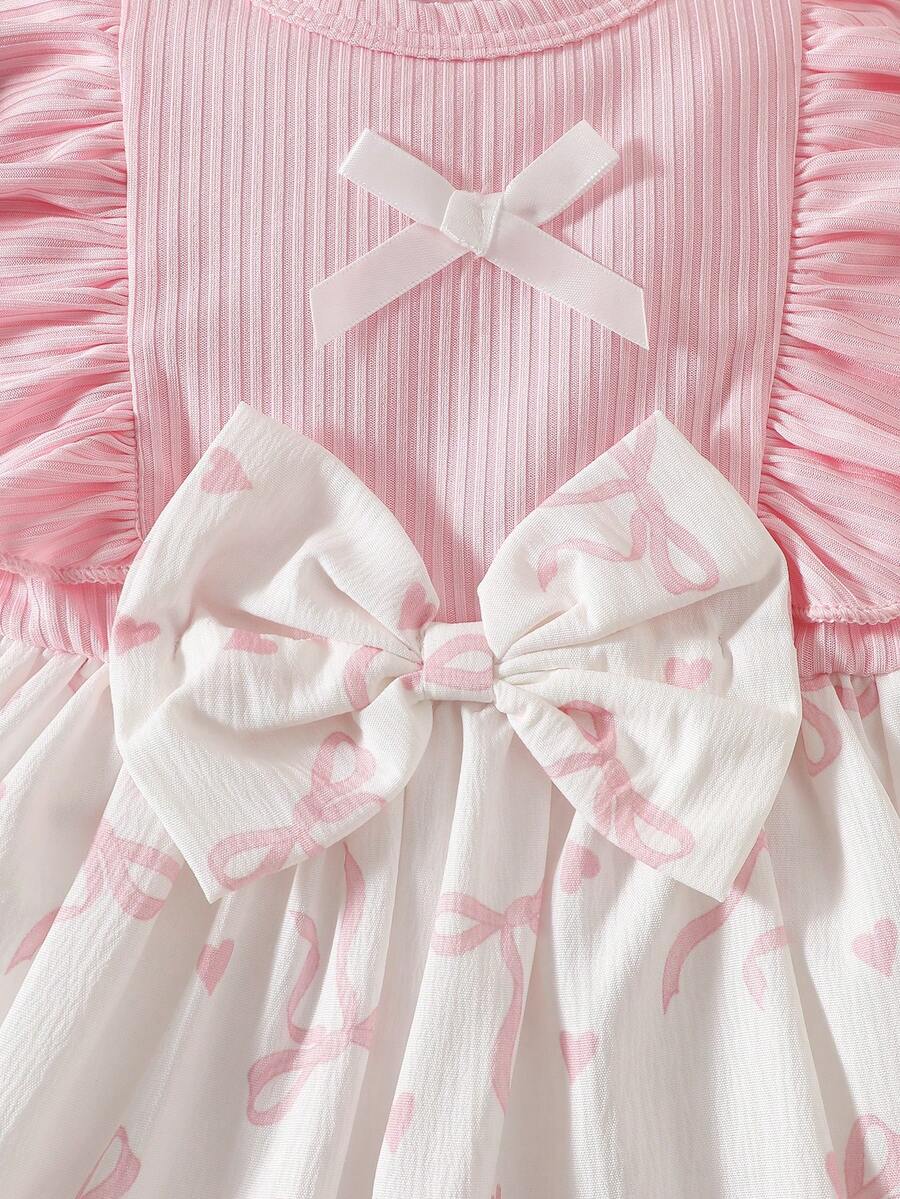 Baby Lace Collar Pink Bow Dress for Elegant Retro Summer Wear