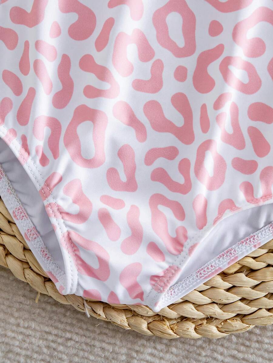 Baby Striped Leopard Print 3D Floral One-Piece Swimsuit for Summer Beach Wear
