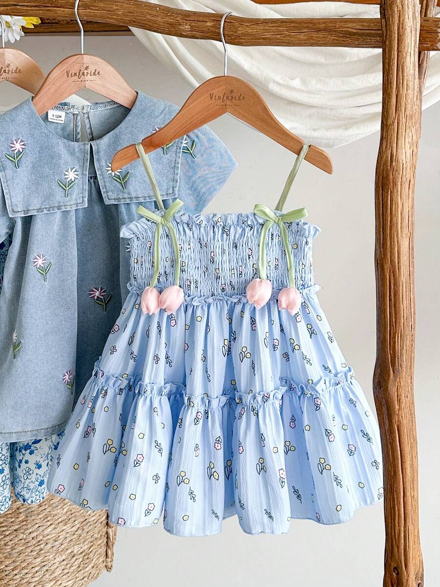 Infant Girls 3D Tulip Ditsy Floral Dress for Summer Vacation