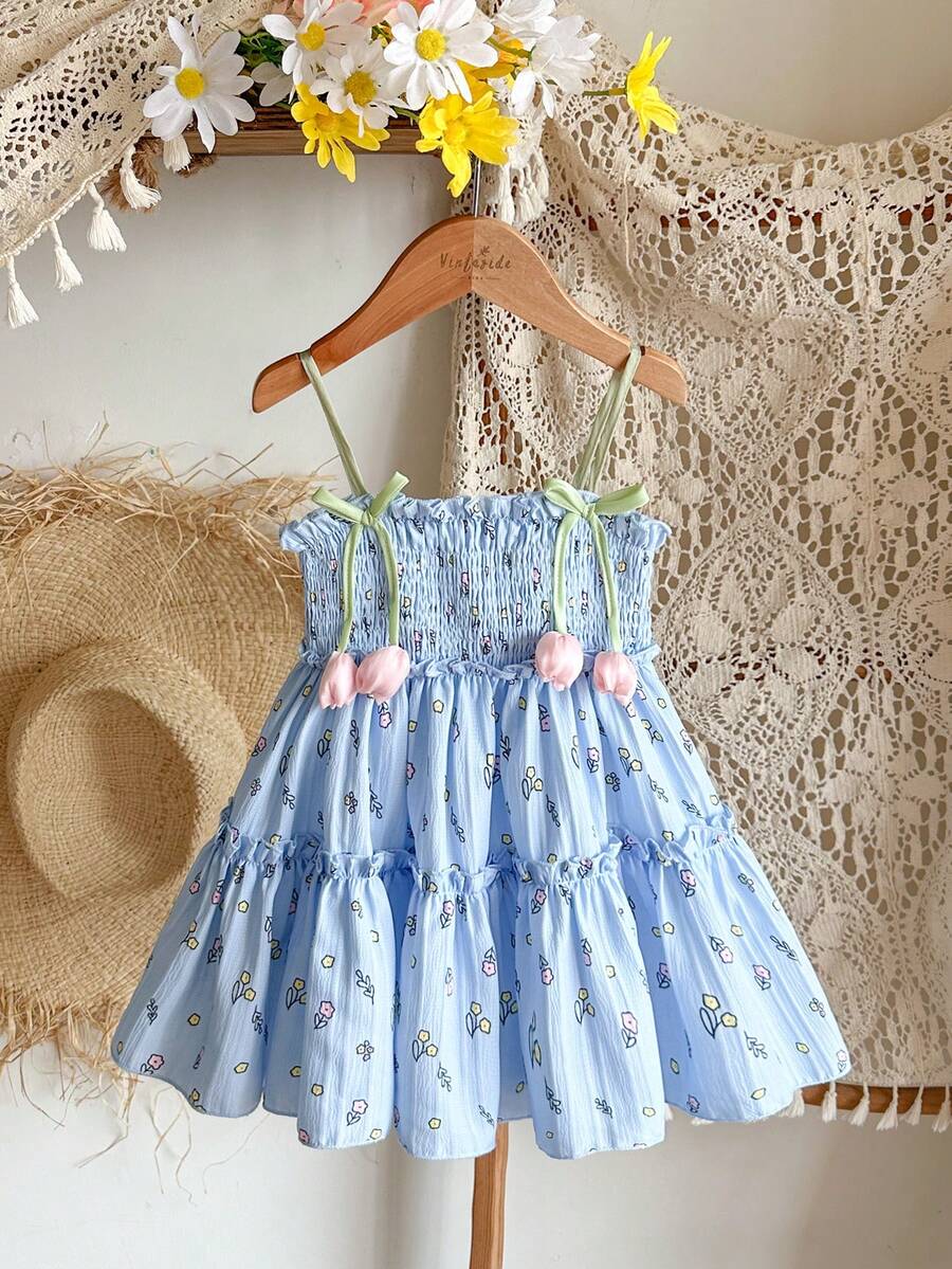 Infant Girls 3D Tulip Ditsy Floral Dress for Summer Vacation