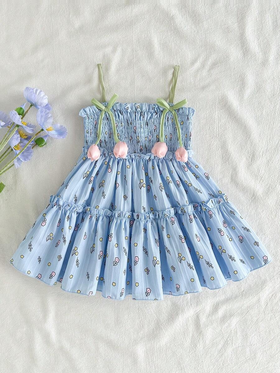 Infant Girls 3D Tulip Ditsy Floral Dress for Summer Vacation