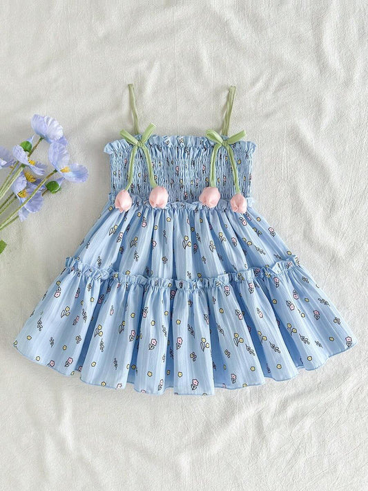 Infant Girls 3D Tulip Ditsy Floral Dress for Summer Vacation