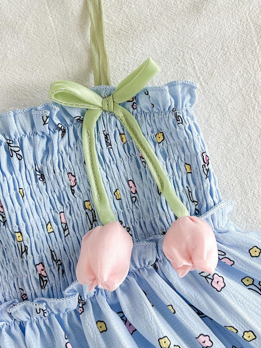Infant Girls 3D Tulip Ditsy Floral Dress for Summer Vacation