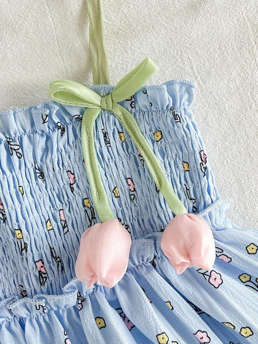 Infant Girls 3D Tulip Ditsy Floral Dress for Summer Vacation