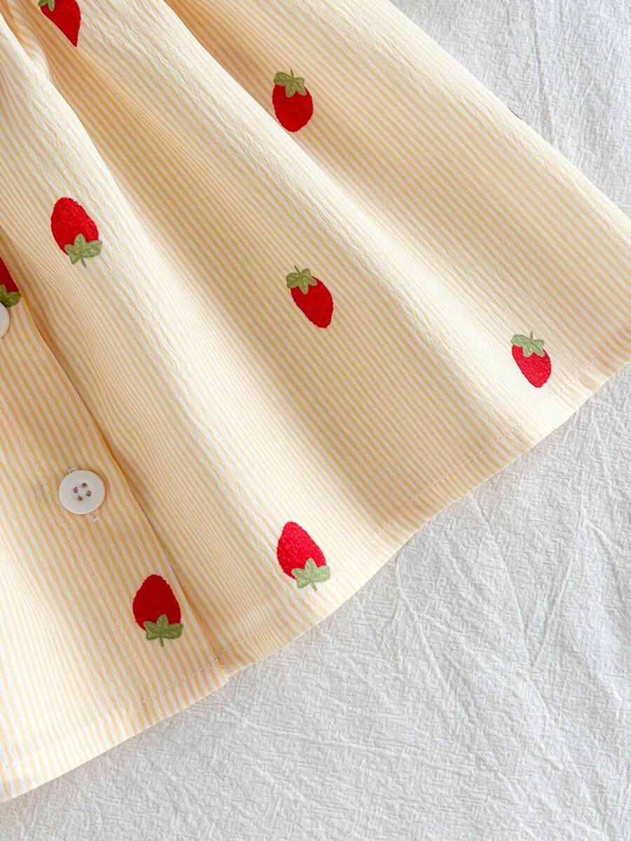 Baby Cherry Print Sleeveless Dress and Red Hat Set for Cute Summer Outings