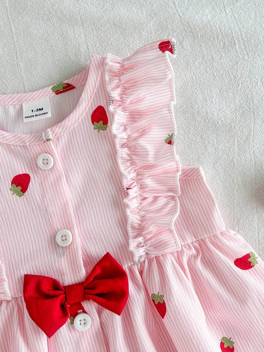 Baby Cherry Print Sleeveless Dress and Red Hat Set for Cute Summer Outings
