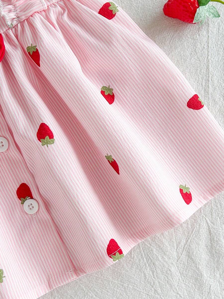 Baby Cherry Print Sleeveless Dress and Red Hat Set for Cute Summer Outings