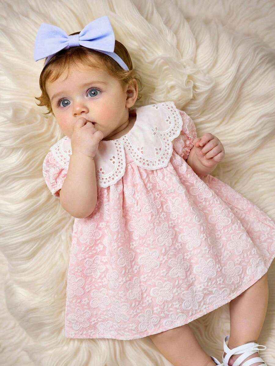 Girls Jacquard Princess Dress with Ruffle Collar for Elegant Summer Parties and Vacations