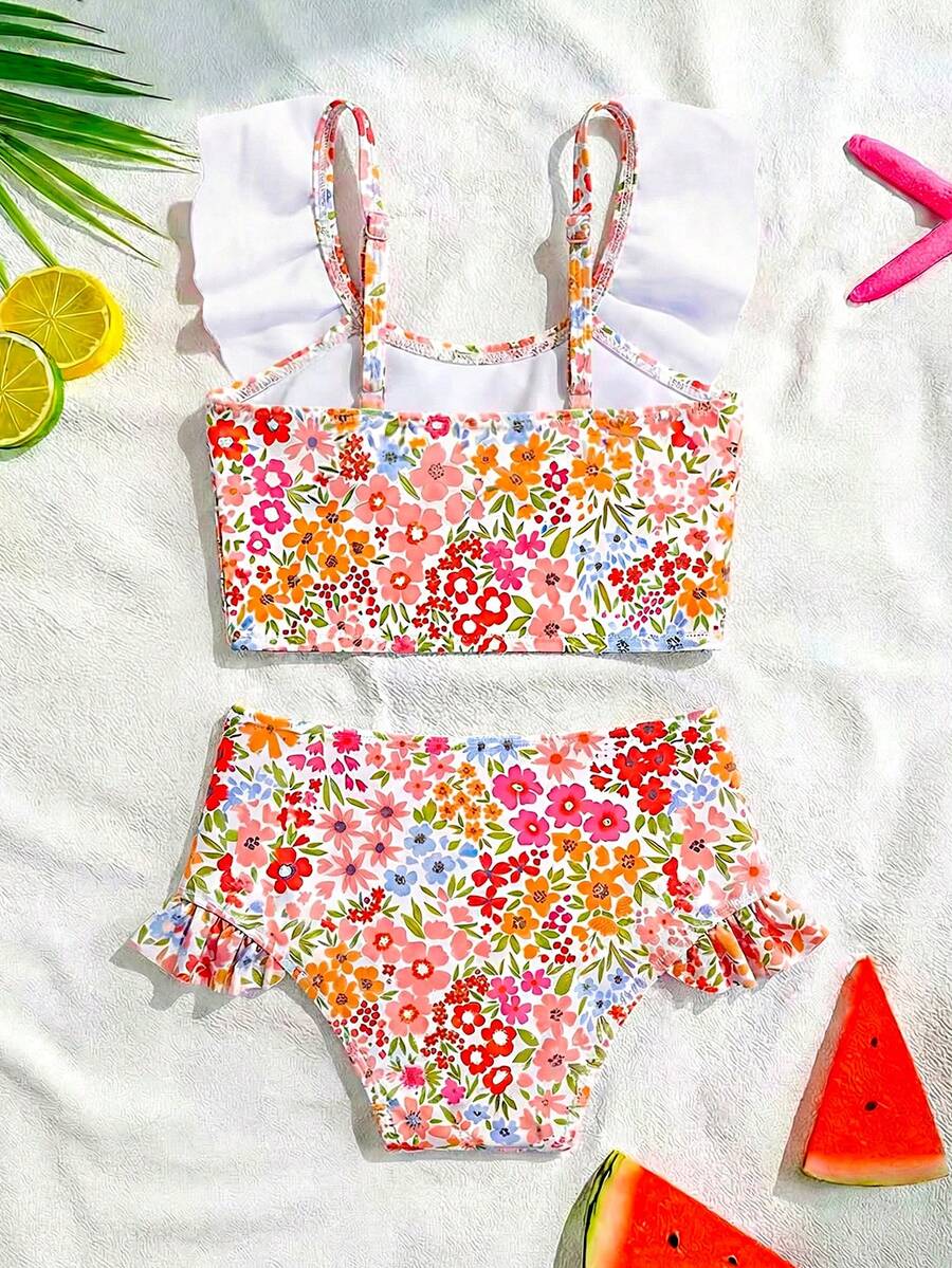 Baby Girls Leopard Print Bikini Set With Ruffle Trim Cute Summer Swimwear