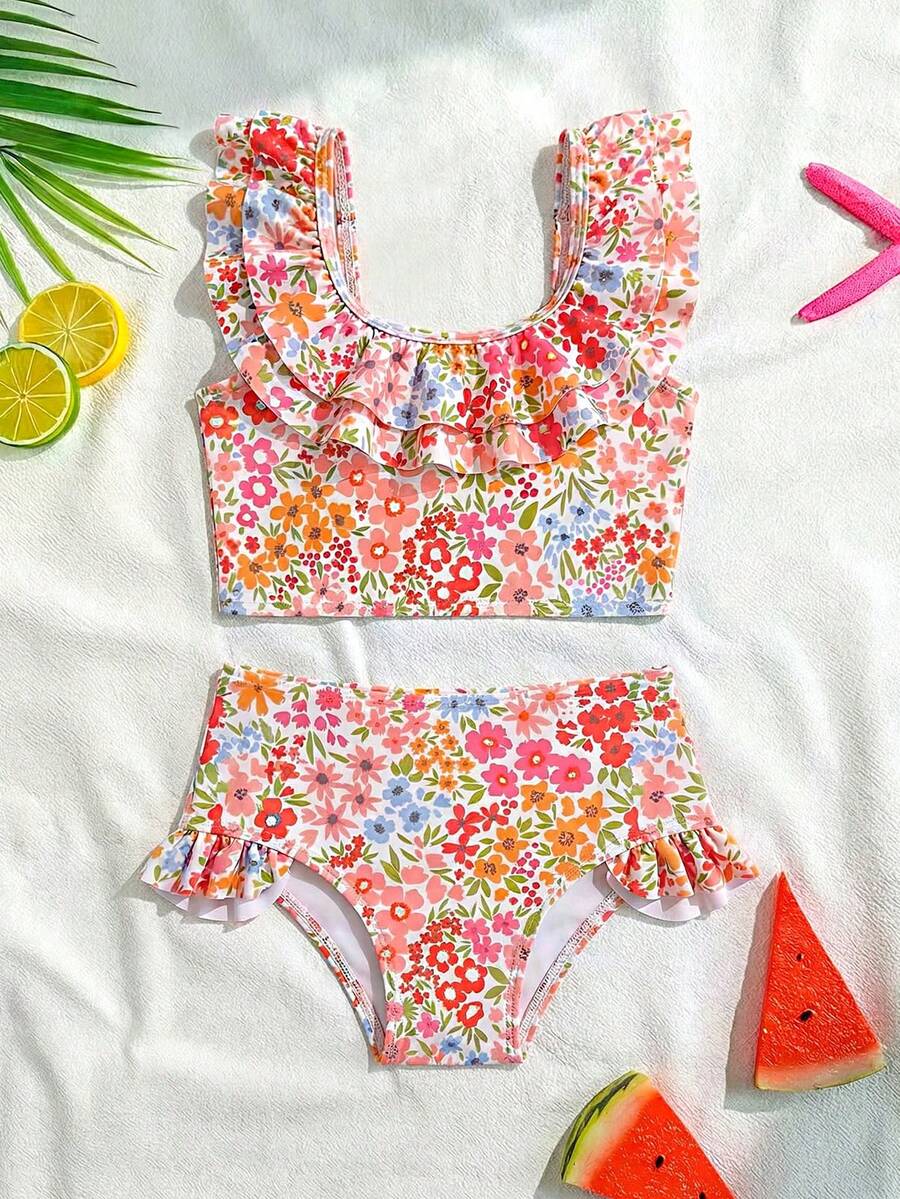 Baby Girls Leopard Print Bikini Set With Ruffle Trim Cute Summer Swimwear