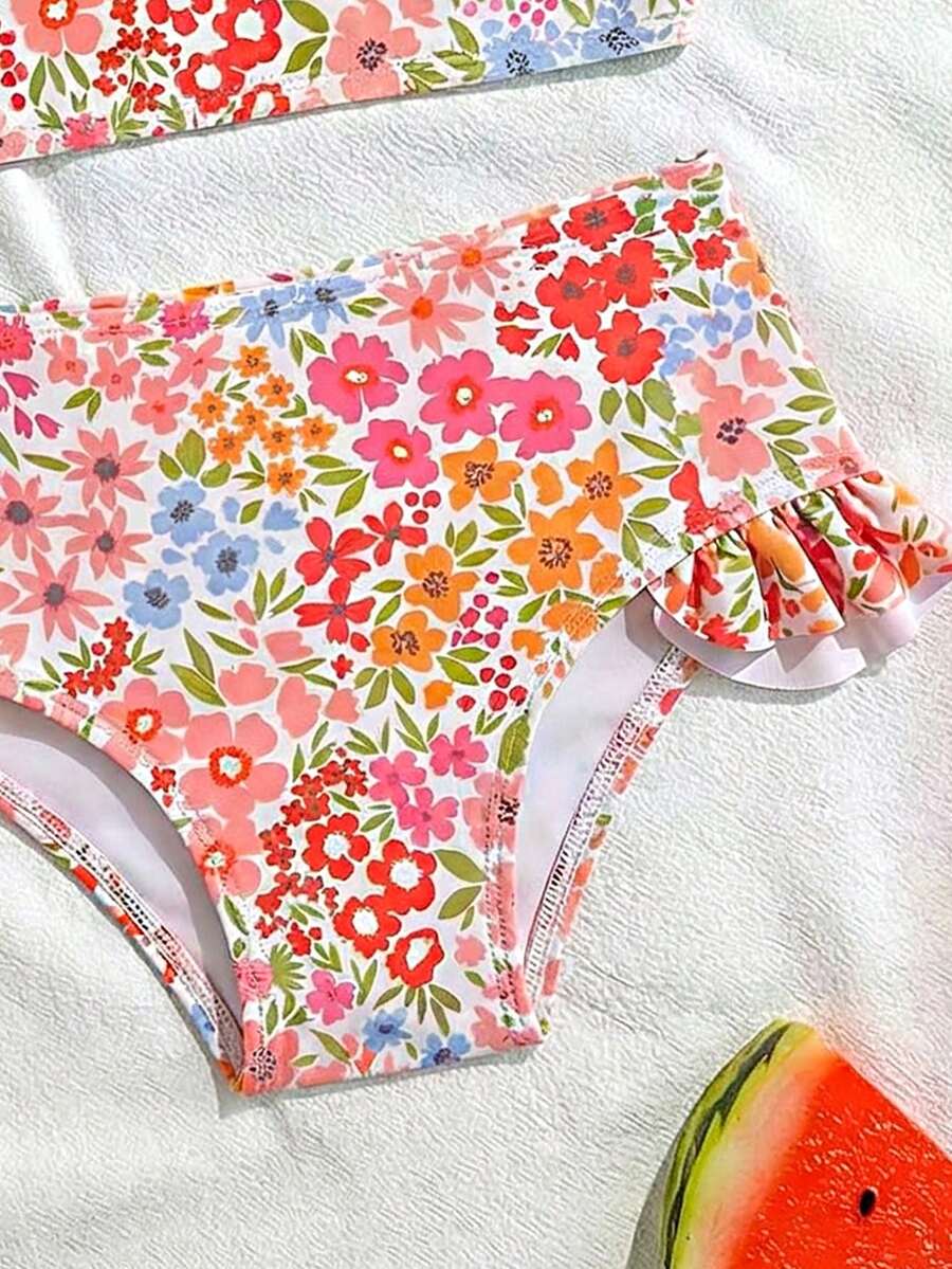 Baby Girls Leopard Print Bikini Set With Ruffle Trim Cute Summer Swimwear