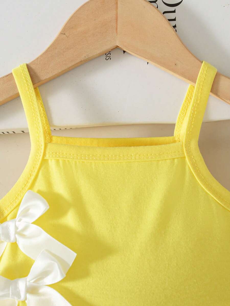 Cute Baby Girl Sleeveless Ribbed Short Jumpsuit With Bow Detail Casual Summer Wear