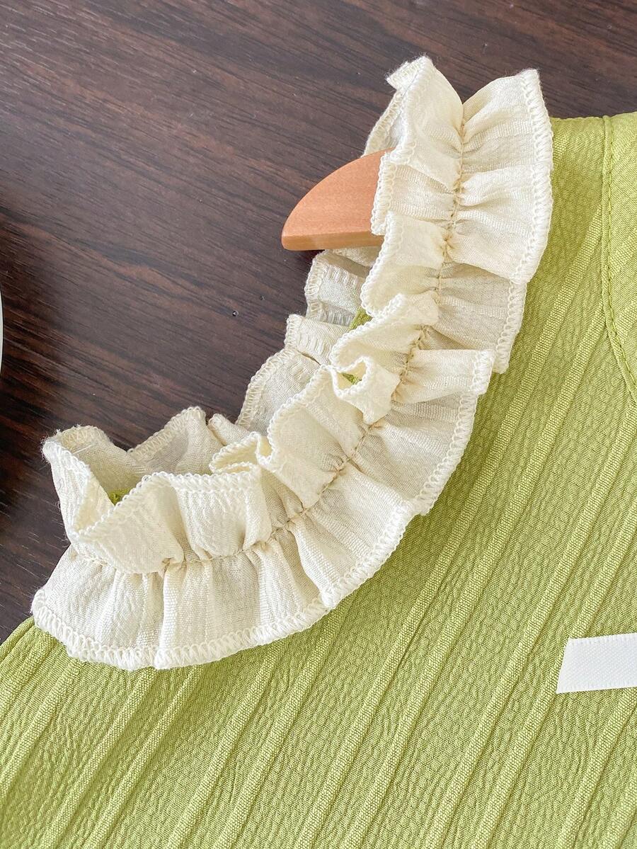 Light Green Vest Top And Apricot Shorts Set For Toddler Girls Vacation Wear