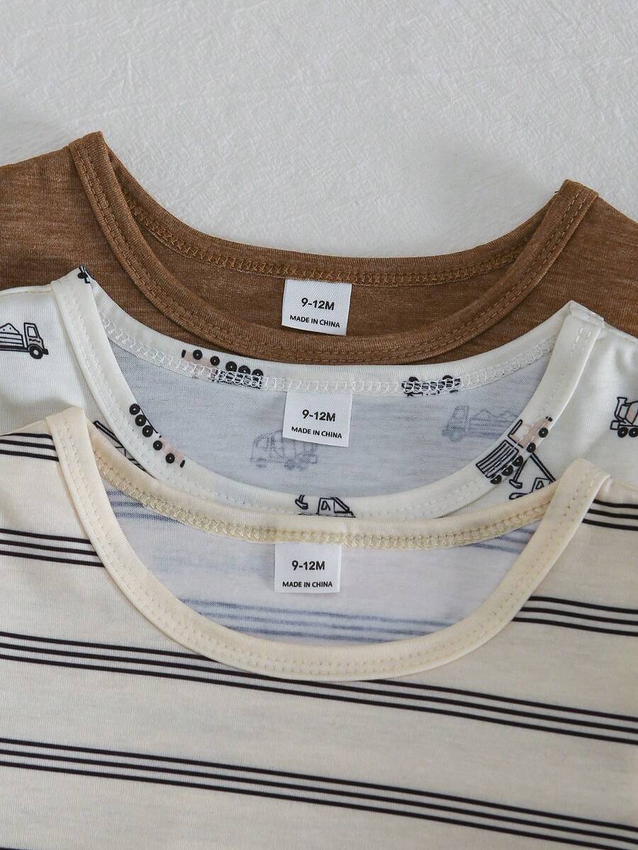 Infant Toddler Boys' Summer Outfit: Striped Waffle Tee and Letter Patch Shorts