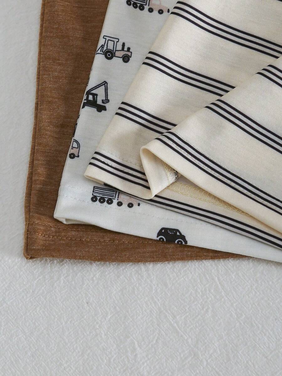 Infant Toddler Boys' Summer Outfit: Striped Waffle Tee and Letter Patch Shorts