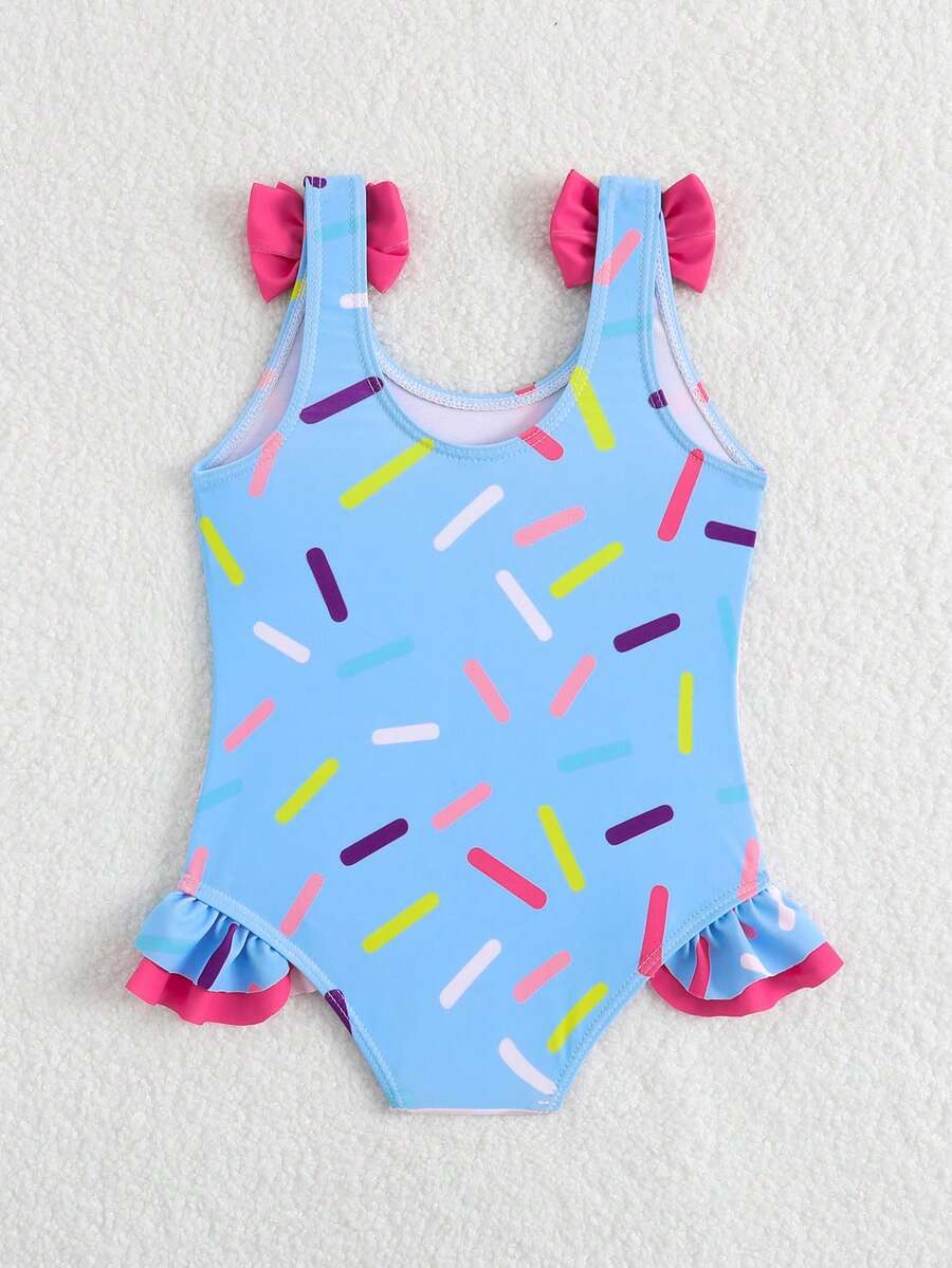 Baby Girls Bow Decor One Piece Swimsuit Cute Beach Vacation Swimwear