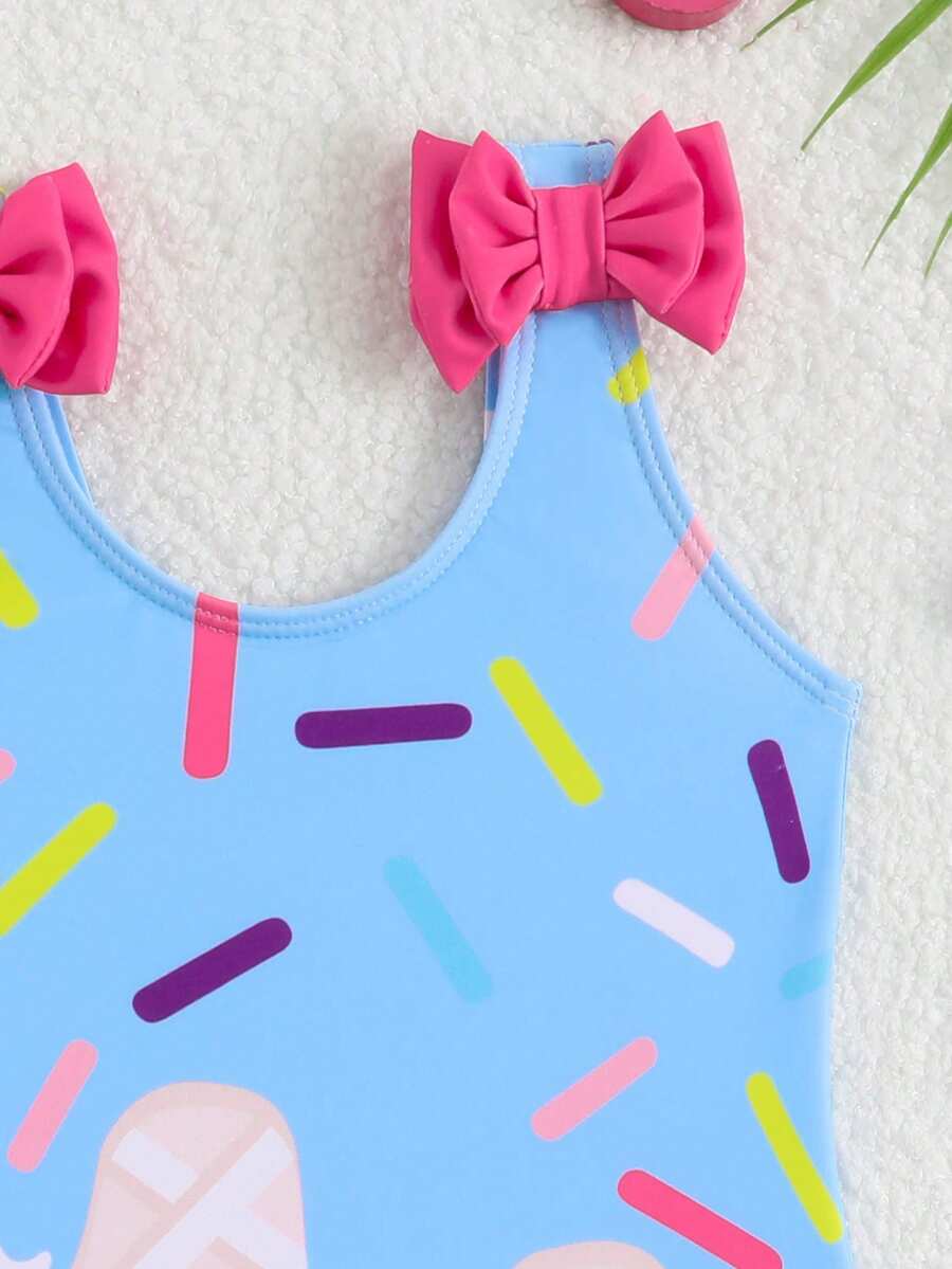 Baby Girls Bow Decor One Piece Swimsuit Cute Beach Vacation Swimwear