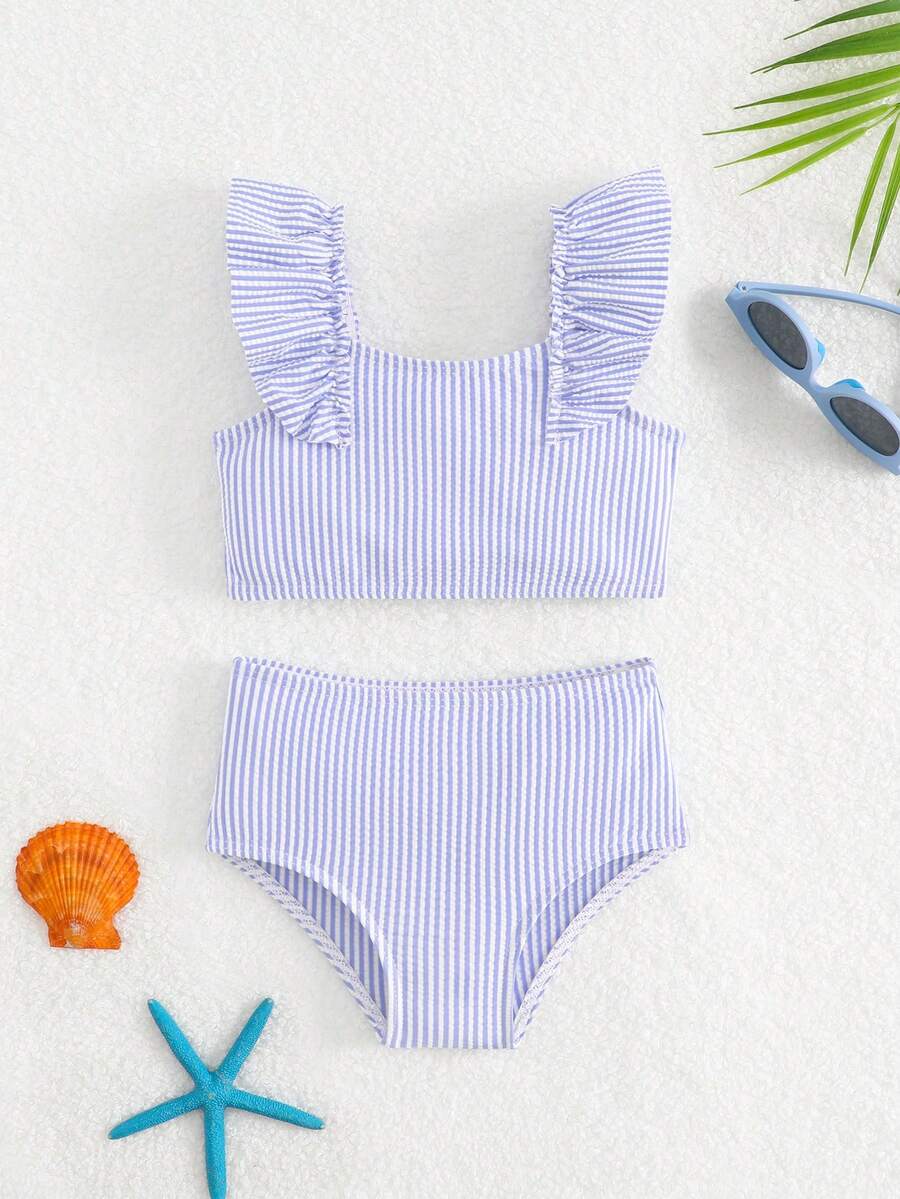 Baby Girls Leopard Print Bikini Set With Ruffle Trim Cute Summer Swimwear